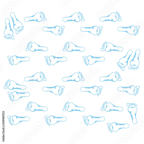 Foot prints. Doodle foot prints. Vector stamp of naked legs. Hand drawn background of bare feet.