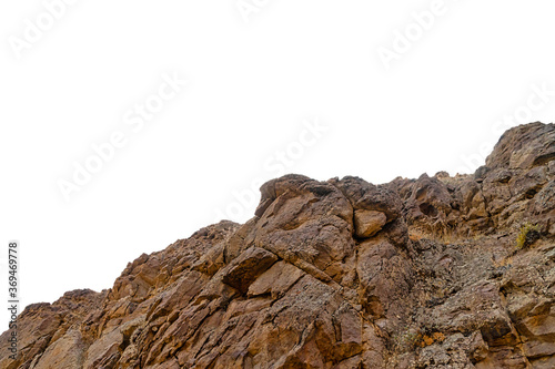 Rock mountain slope foreground close-up isolated on white background. Element for matte painting  copy space.