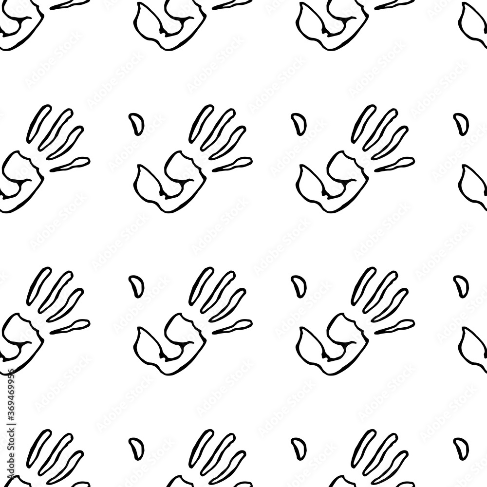 Seamless pattern the prints of the palms. Vector illustration of palm prints. Background prints of hands.