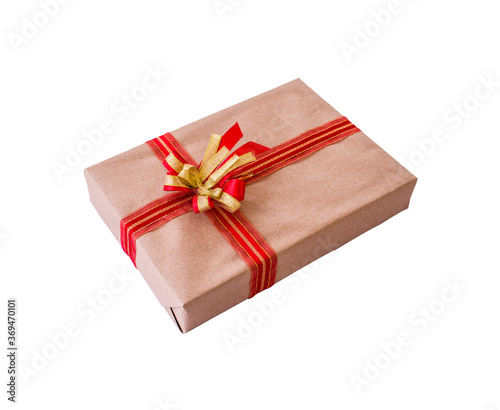 Isolated gift box on white background with clipping path for design elements.