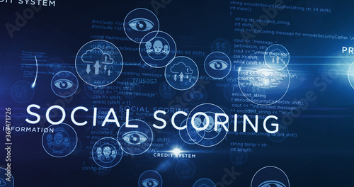 Social scoring and surveillance symbols illustration