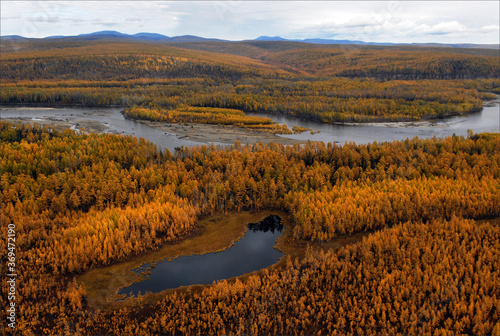 top view of the taiga river