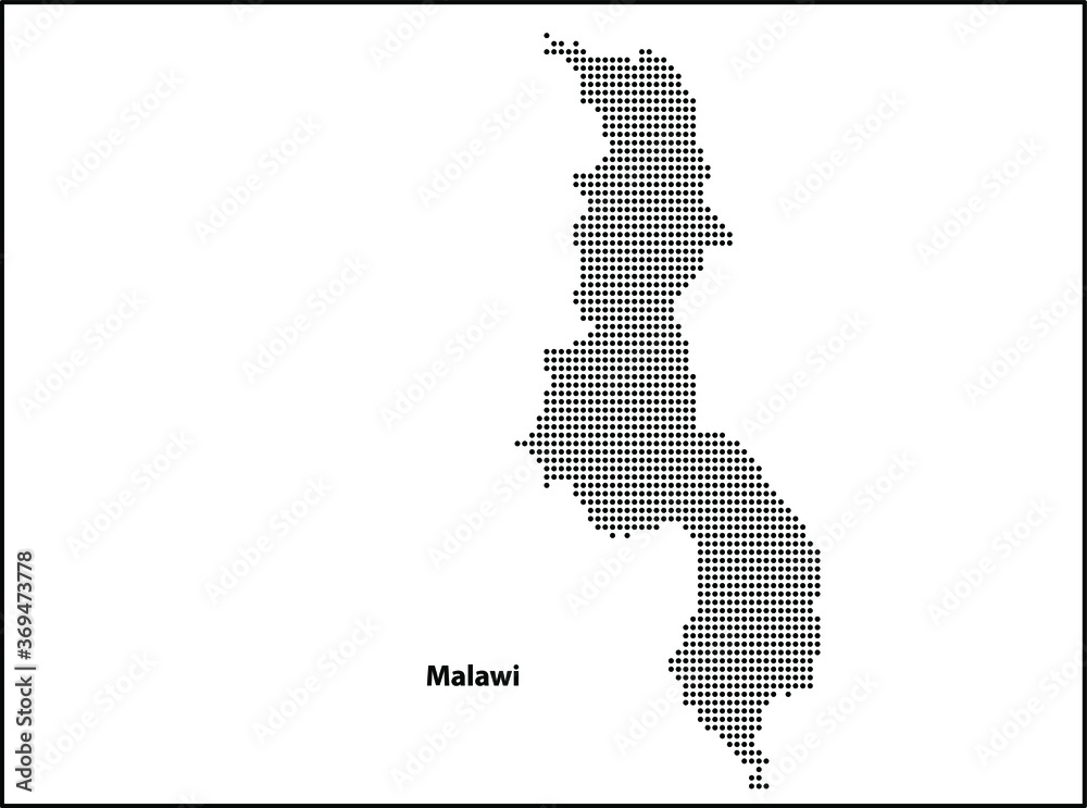 Digital vector halftone dotted map of Malawi Country isolated on White background