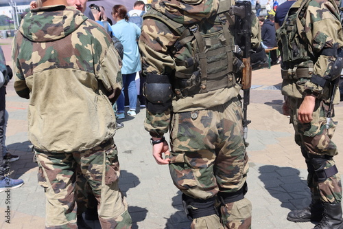 army soldiers at Minsk street in uniform