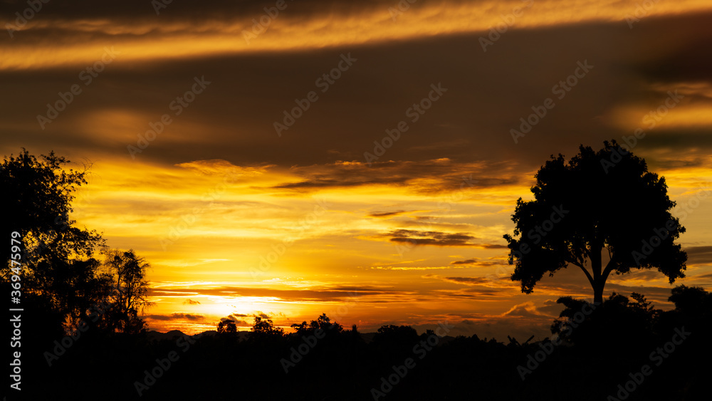Beautiful silhouette sunset of landscape nature.