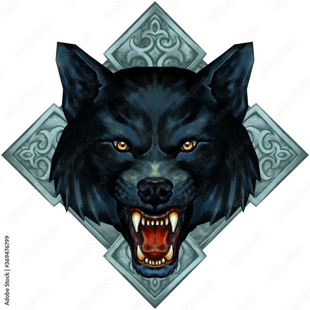 Black wolf fantasy heraldic medallion Stock Illustration | Adobe Stock