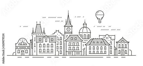 Cityscape with historic buildings. Town  city vector illustration
