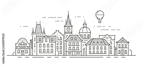 Cityscape with historic buildings. Town, city vector illustration