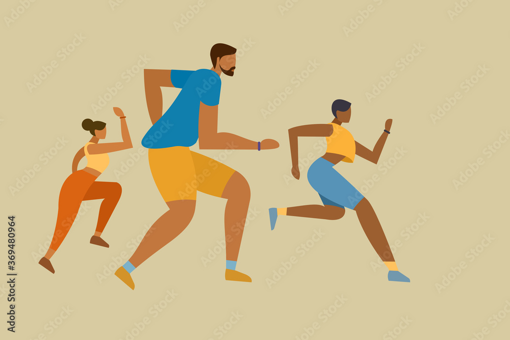 Illustration of different people running fast