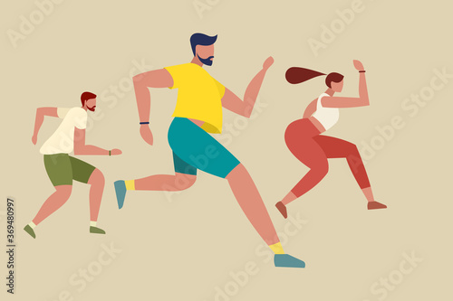 Illustration of different people running fast