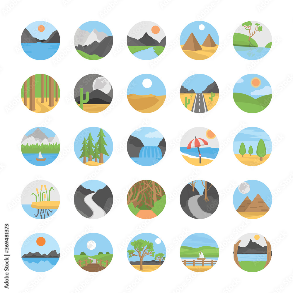 Landscape Flat Vector Icons Set Landscape Flat Vector Icons Set