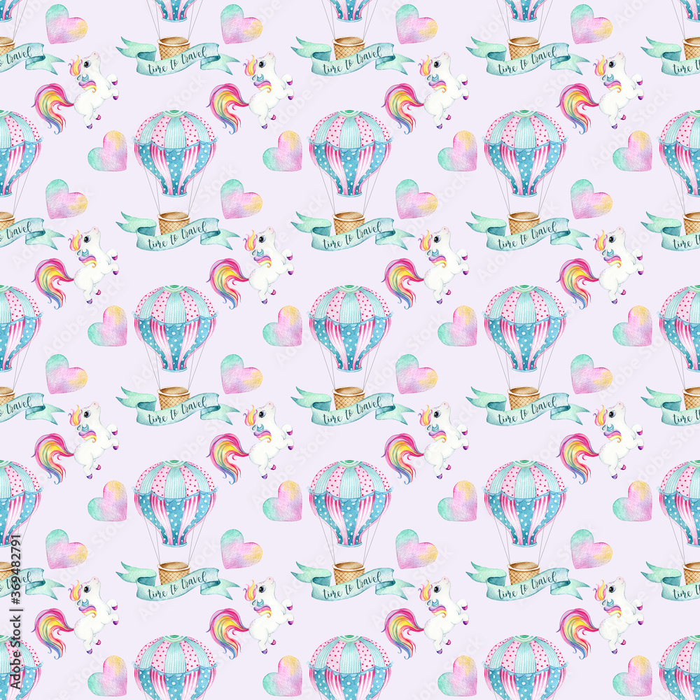 Watercolor Seamless Pattern with balloons