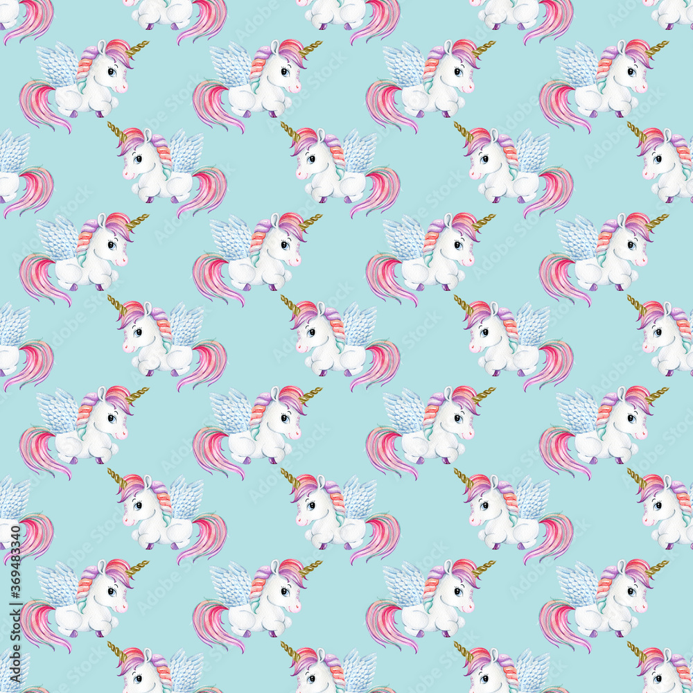 Watercolor Seamless Pattern with unicorns