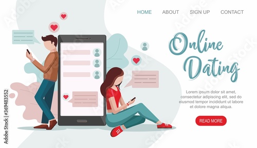 Online Dating service. Male and female chatting on the Internet. Virtual relationships concept.