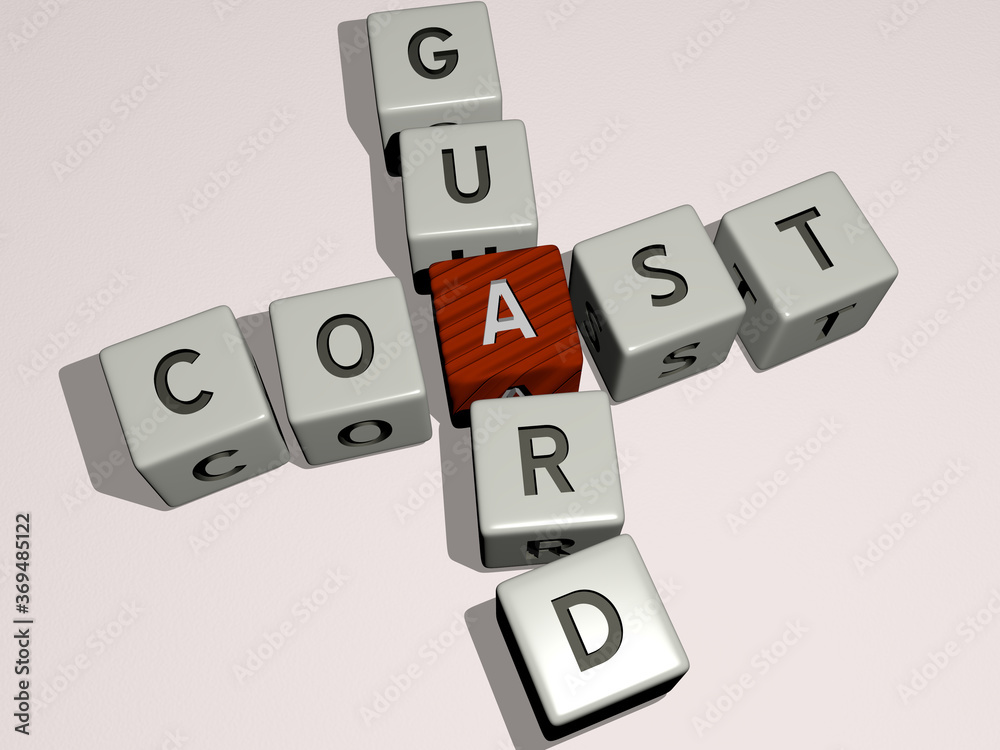 combination of Coast Guard built by cubic letters from the top perspective, excellent for the concept presentation. beach and blue combination of Coast Guard built by cubic letters from the top perspective, excellent for the concept presentation. beach and blue