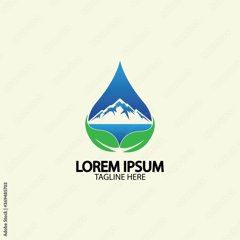 Water drop with mountain river icon Logo vector illustration for water business stock illustration Water drop with mountain river icon Logo vector illustration for water business stock illustration