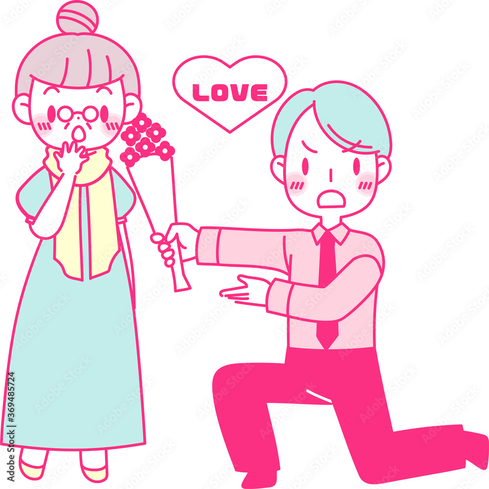 花束を持って告白をする男性 花束を持って告白をする男性