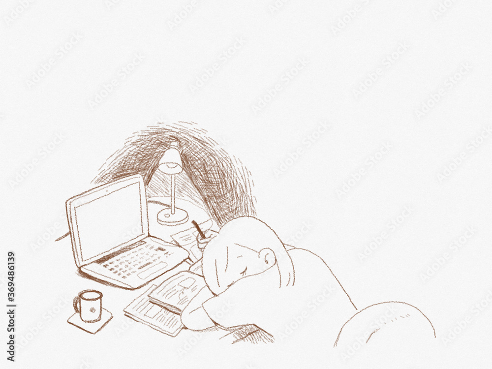 夜遅くまで勉強して寝落ちしてしまう女の子 Stock イラスト Adobe Stock
