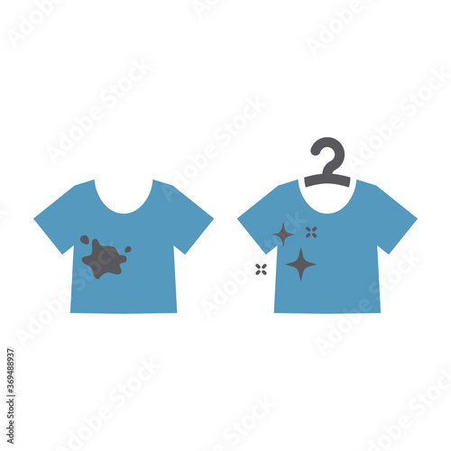 Clean and dirty t-shirt with a stain. Washing service symbol, t-shirt on a hanger glyph icon set.
