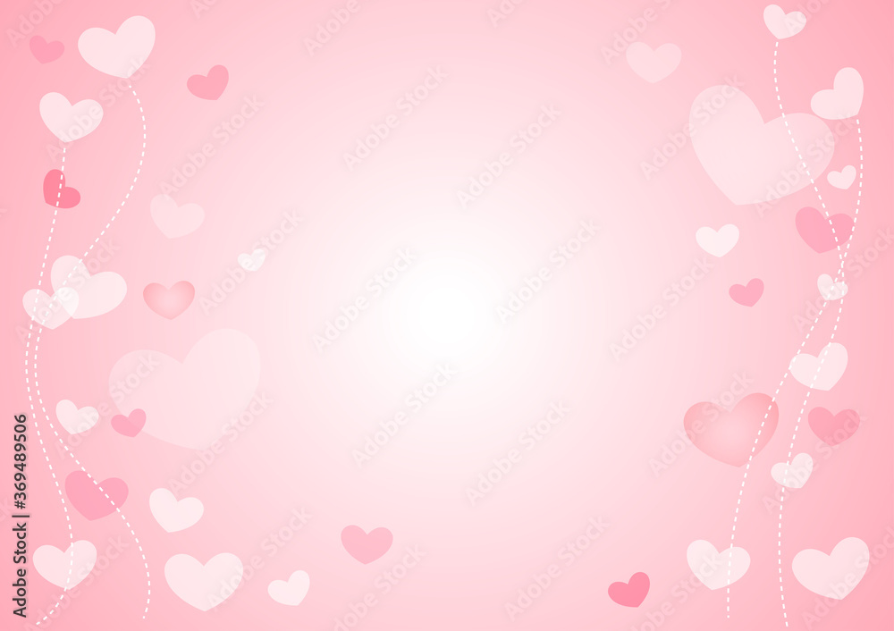 Pink background and has a white color in the middle With many hearts made of vectors