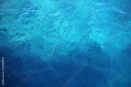 The surface of the Mediterranean Sea in different shades of blue.