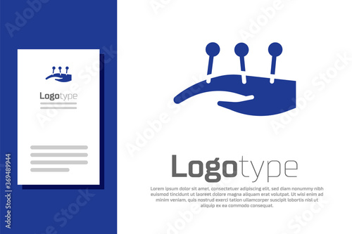 Blue Acupuncture therapy on the hand icon isolated on white background. Chinese medicine. Holistic pain management treatments. Logo design template element. Vector.