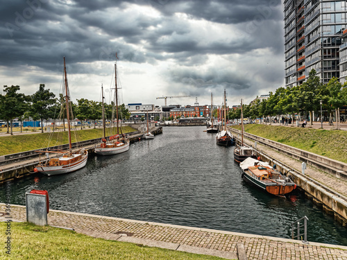 Germaniahafen old vintage harbor in Kiel, Germany