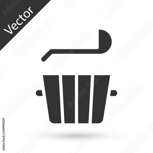 Grey Sauna bucket and ladle icon isolated on white background. Vector.