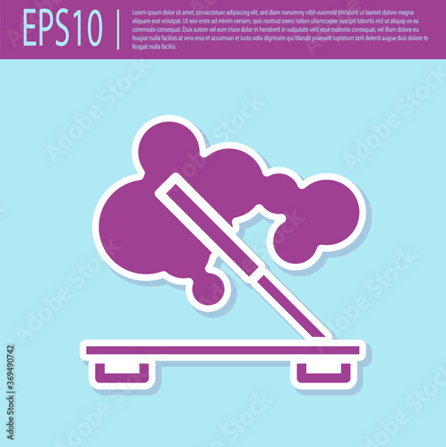 Retro purple Scented spa stick on a wooden stand icon isolated on turquoise background. Incense stick. Cosmetic procedure aromatherapy. Vector.