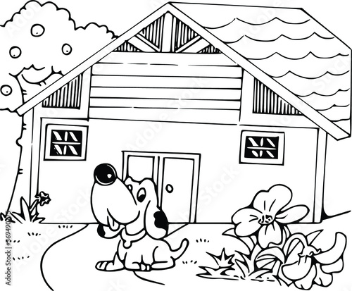 vector cartoon dog and house