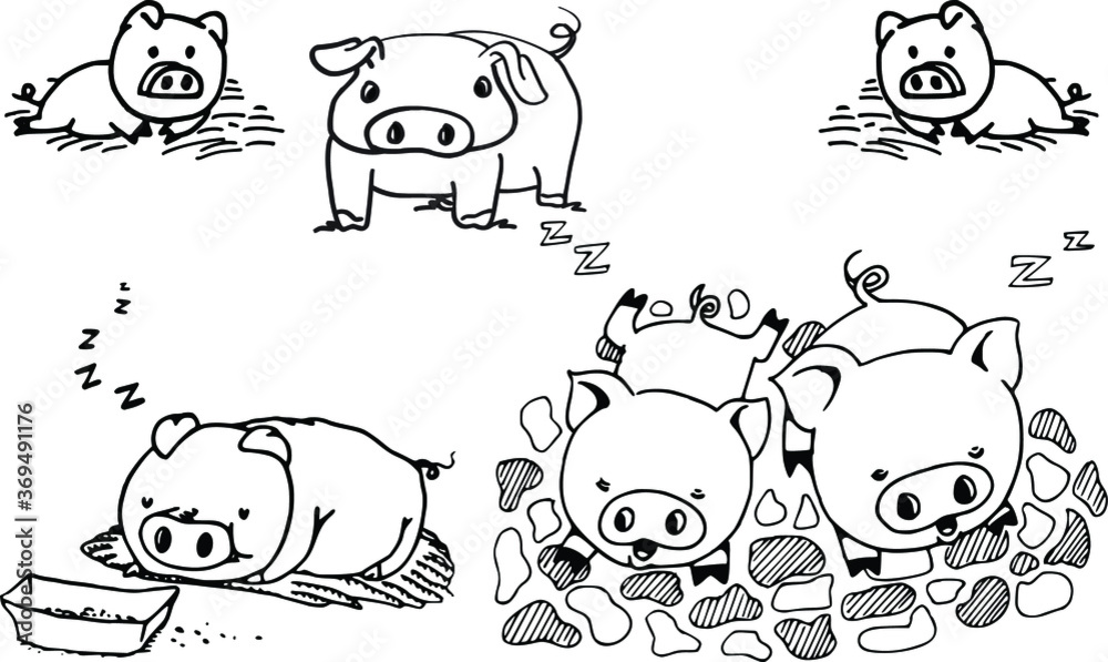 vector cartoon farm pig set