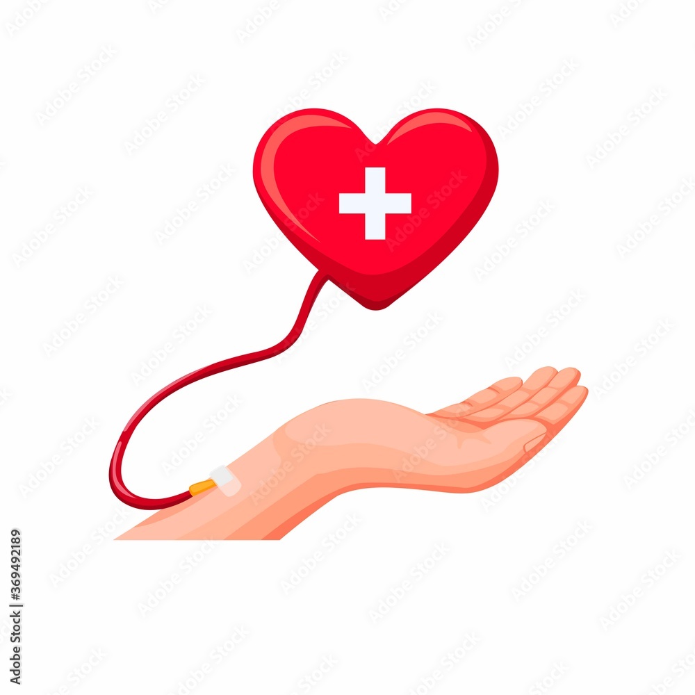 hand donation blood. transfusion blood with heart symbol concept in cartoon illustration vector isolated in white background hand donation blood. transfusion blood with heart symbol concept in cartoon illustration vector isolated in white background