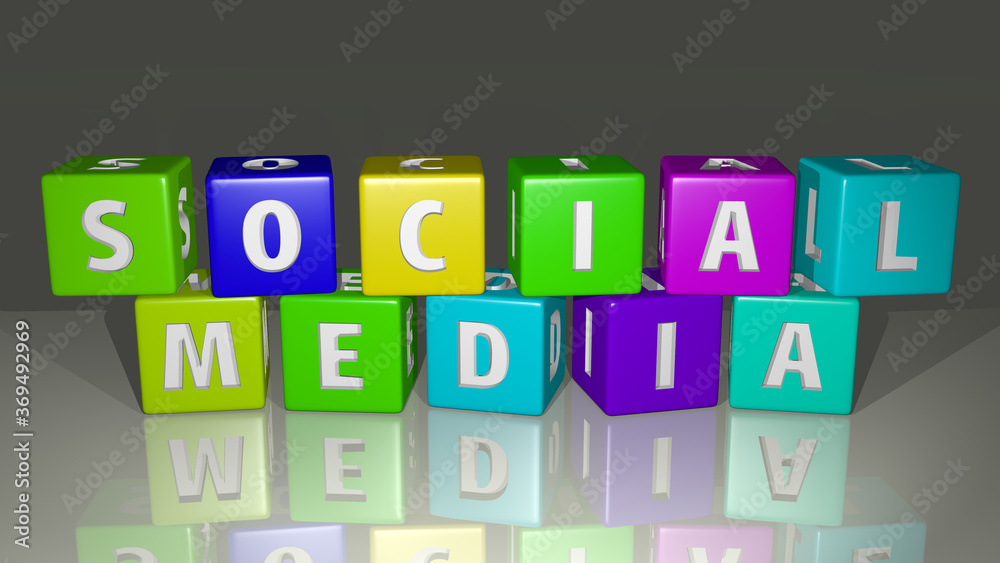 Social Media arranged by cubic letters on a mirror floor, ideal for concept meaning and presentations. illustration and background Social Media arranged by cubic letters on a mirror floor, ideal for concept meaning and presentations. illustration and background