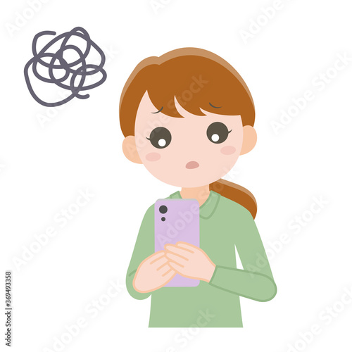 スマホを見て困っている女性3_線なし