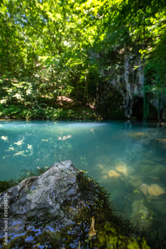 Krupajsko Vrelo (The Krupaj Springs) in Serbia, beautiful water spring with waterfals and caves. Healing light blue water.