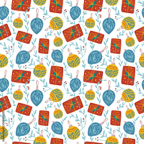 Merry Christmas and Happy New Year seamless pattern illustration. Trendy style. Vector design template. Design for poster, card, invitation, placard, brochure, flyer.