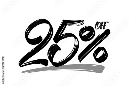 Vector Hand drawn numbers of 25 percent OFF. Special offer discount. Black Friday Sale.