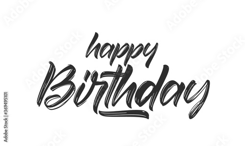 Vector Handwritten calligraphic brush type lettering of Happy Birthday on white background. Greeting card