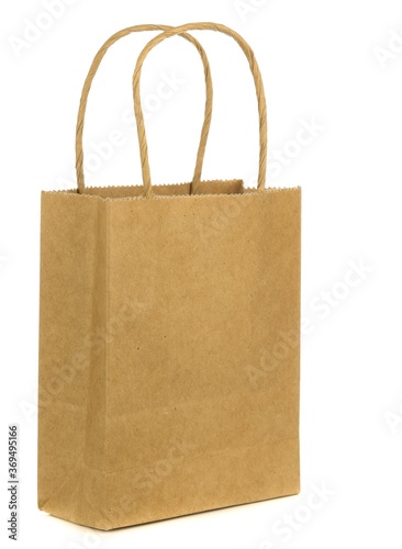 A recyclable brown paper shopping bag isolated on a white background with copy space for your text