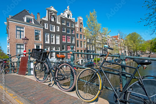 Medieval houses along the canal in Amsterdam the Netherlands
