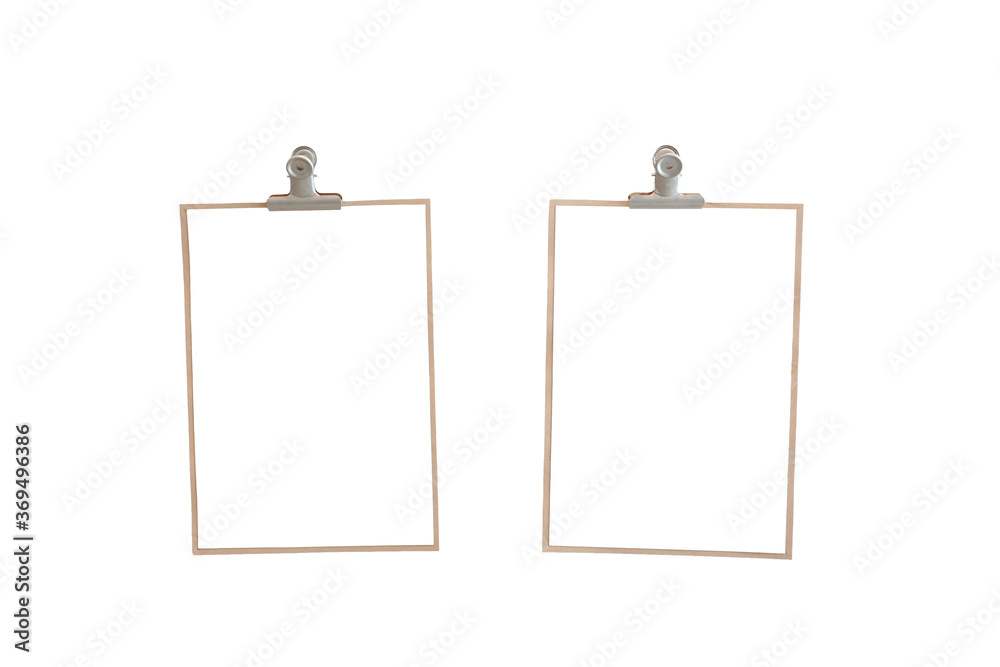 Two frame sheets of paper with paper clips on white background. Two frame sheets of paper with paper clips on white background.