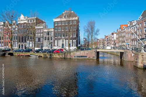 City scenic from Amsterdam at the Singel in the Netherlands