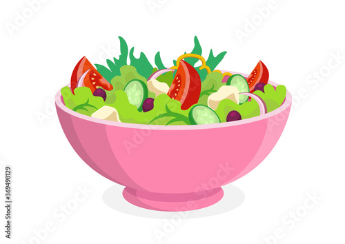 Fresh vegetable salad in ceramic bowl. Fresh and healthy food