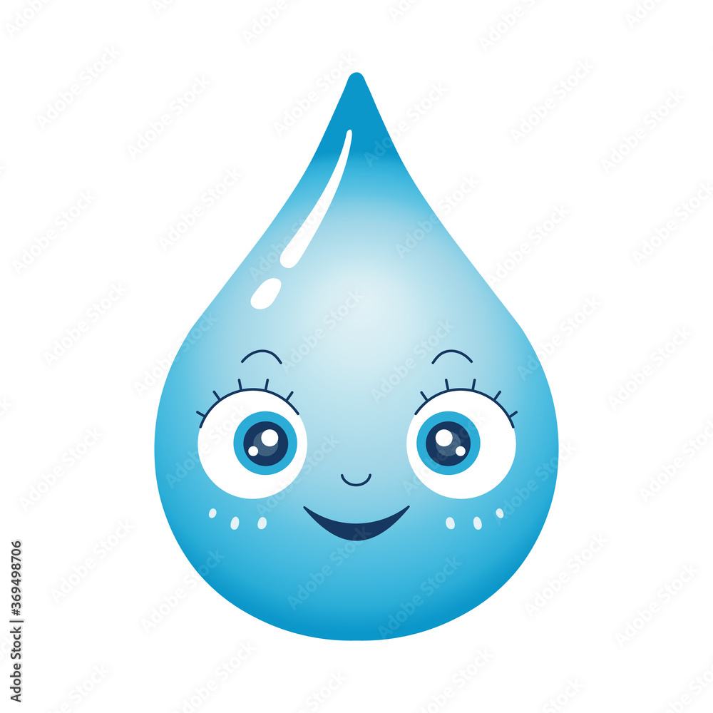 Vector illustration of cute and shiny water drop character. Blue cartoon mascot isolated on white background. Vector illustration of cute and shiny water drop character. Blue cartoon mascot isolated on white background.