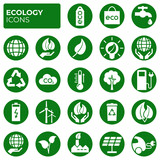 Ecology icons set. Environment protection. Alternative renewable energy. Global warming. Decarbonation. Eco friendly flat linear sign collection. Vector symbols, icon