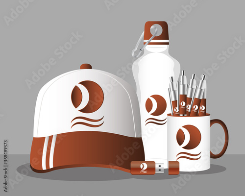 cup mug with pens and sport cap branding