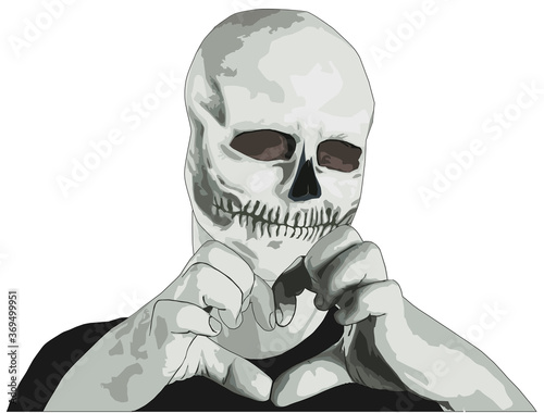 Skeleton folds fingers in the shape of a heart