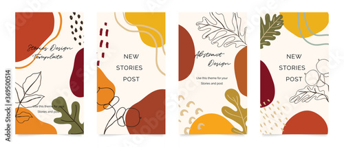 Autumn Social media stories and post template vector set. Cover background with Abstract shape and floral.  Autumn sale banner Vector illustration.