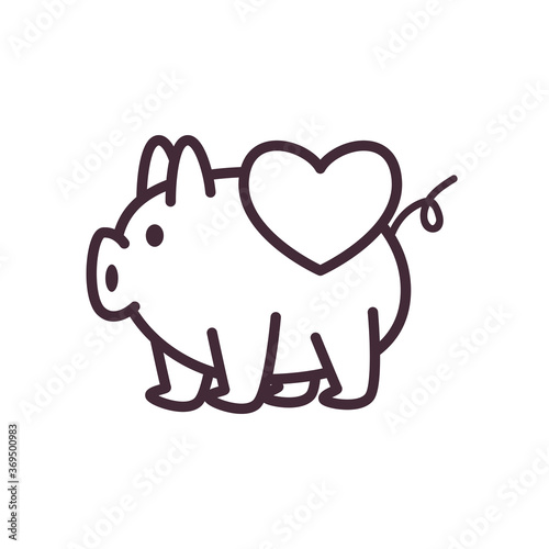 Piggy with heart line style icon vector design