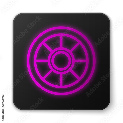 Glowing neon line Safe icon isolated on white background. The door safe a bank vault with a combination lock. Reliable Data Protection. Black square button. Vector.